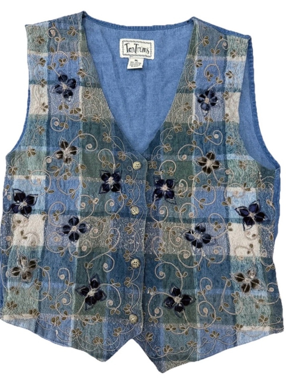 Vintage 90s Tantrums Embroidered Patchwork Vest Boho Indie Cottagecore - M